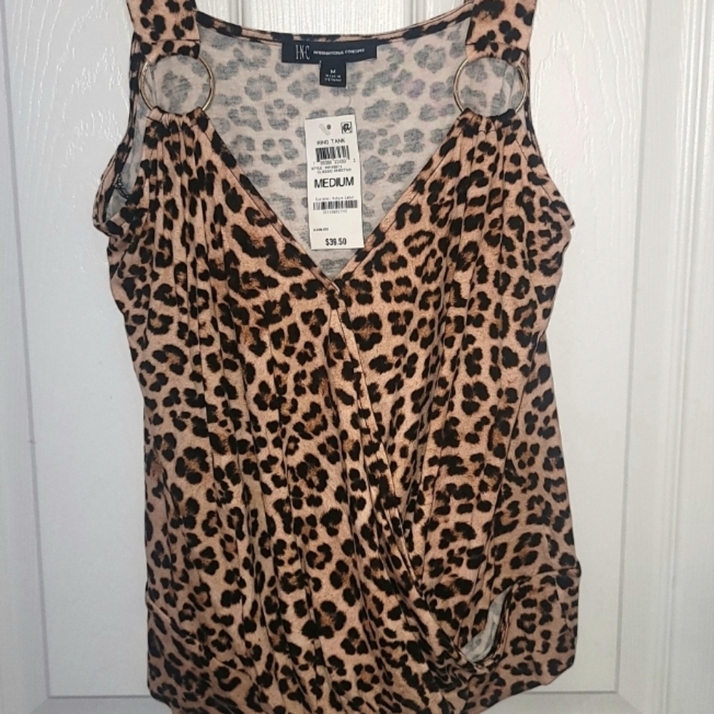 INC International Concepts Women's Tan and Black Leopard Blouse